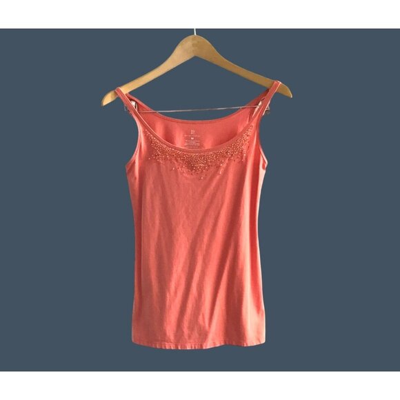 NEW YORK & CO.-WOMEN'S CORAL EMBELLISHED RHINESTONES BIB TANK TOP SIZE SMALL - Picture 1 of 6